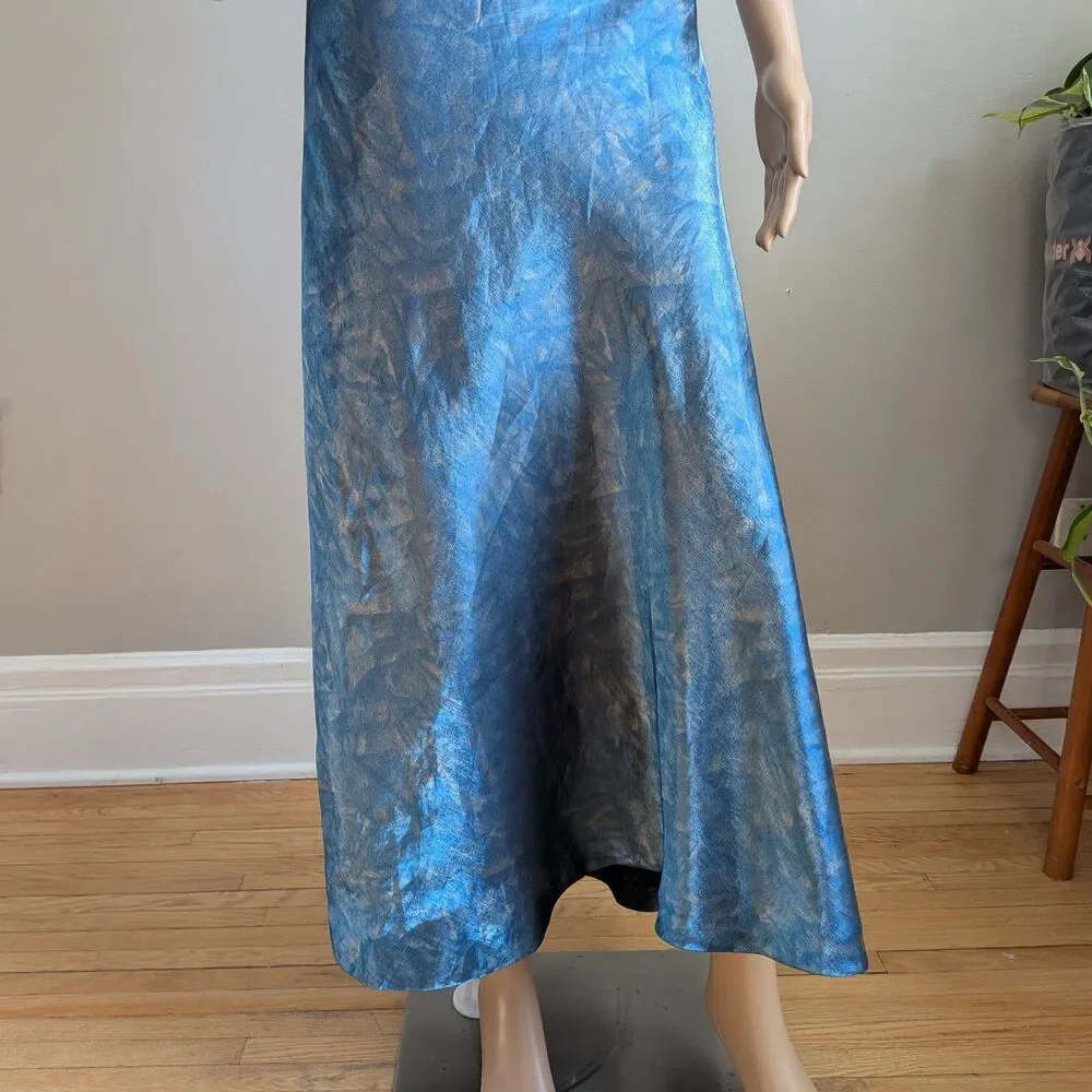 Vintage 90s Rue de la Paix Blue Prom Gown Slip Dress Maxi Strappy Size 9 - Picture 4 of 10